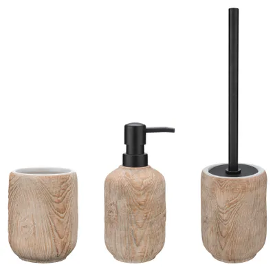 Produktbild von WENKO Bad-Accessoire Set Mod. Florio, 3-teilig, aus Keramik in Holz-Optik