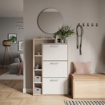 Immagine prodotto di Scarpiera da ingresso Vicco Orlando Bianco/Sonoma 80 x 128.3 cm con 3 scomparti pieghevoli, Model 58427