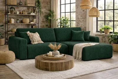 Produktbild von Kaiser Möbel Ecksofa mit Schlaffunktion und Bettkasten, Ariel L-Form moderne Cord Sofa, Stoff Poso, Grün, Rechts