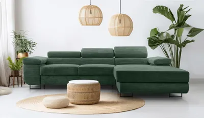 Produktbild von AX LIVING Cord Couch L Form – Arborio R 280 cm Ecksofa in Dunkelgrün
