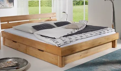 Produktbild von Bett mit Bettkästen 'Lewis' 180x200cm Kernbuche geölt