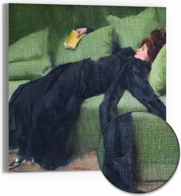 Produktbild von DEQORI Hybrid Leinwand Bild 50x50 cm 'Lesepause in Grün' Wandbild Glas flach modern