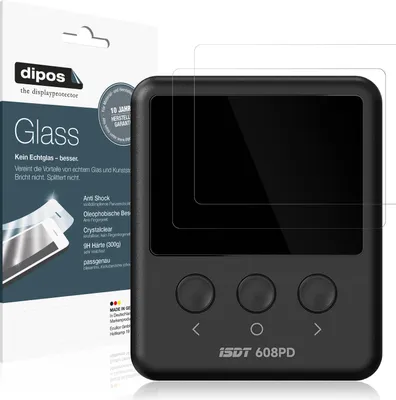 Produktbild von 2x Schutzfolie für ISDT 608PD - Anti-Shock 9H Folie dipos Glass Kunststoffglas