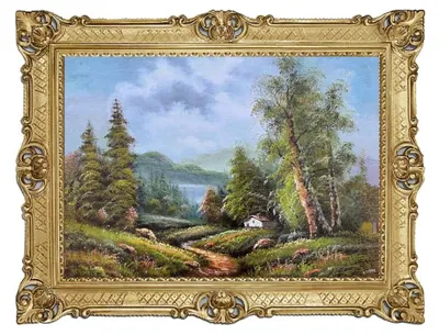 Immagine prodotto di Elzusha - Dipinto di paesaggio, dimensioni 90 x 70 cm, con cornice barocca dorata anticata