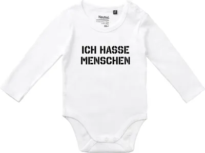 Produktbild von Huuraa Baby Body ICH HASSE MENSCHEN 74 White  Baumwolle Fairtrade Langarmbody Geschenkidee