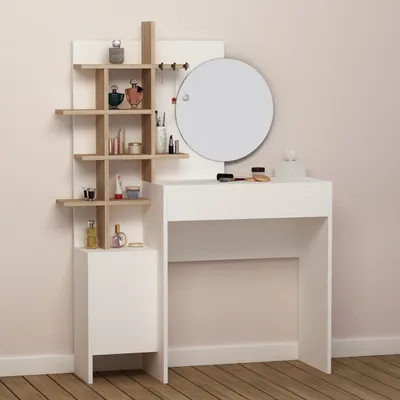 Produktbild von Decortie Mup Schminktisch Beistelltische Weiß Eiche 105x35x151 cm