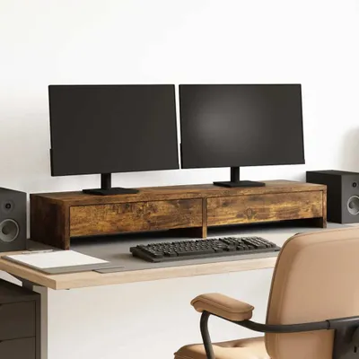 Obrázek produktu pro vidaXL Stojan na monitor se zásuvkami, kouřový dub 100x27x15 cm