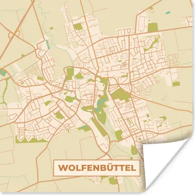 Produktbild von MuchoWow® Poster Karte - Wolfenbüttel - Vintage - Stadtplan - Karte 75x75 cm - Wand Dekoration