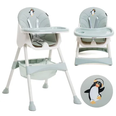 Image de Bebelissimo - Chaise haute bébé 2 en 1, Chaise haute pour enfant, Chaise bébé, Chaise haute combinée, de 6 mois à 20kg, Housse en PU, Facile à nettoyer, Plateau réglable amovible - Disco Pinguin