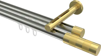 Produktbild von Interdeco Innenlaufstange / Gardinenstange mit Innenlauf Edelstahl-Optik / Messing-Optik, Typ Siteno Mavell (Zylinder Bicolor), 20 mm Ø 2-läufig, 200 cm