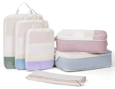 Productafbeelding van Packing cubes compression koffer organizer set - 6 stuks - 40 x 30 x 10 cm - Compressie reiszak - Zwart