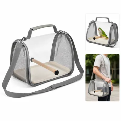 Produktbild von Faltbare Vogel Transportbox mit Holzstab, Rucksack für Vögel, Stehstange & Tablett, für Papageien, Sittiche & Kleintiere, 26 x 19 x 19,5 cm