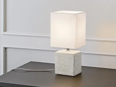 Produktbild von Keramik Tischleuchte eckig 29cm hoch mit Stofflampenschirm 13x11cm in Weiß E14