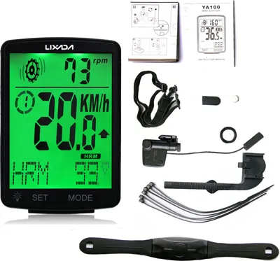Zdjęcie produktu dla LIXADA 3-w-1 bezprzewodowy komputer rowerowy, wielofunkcyjny komputer rowerowy z ekranem LCD i czujnikiem tętna, prędkościomierz do rowerów górskich, licznik kilometrów, wodoodporność IPX7, jazda na rowerze, pomiar temperatury, stoper