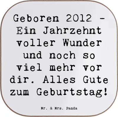Produktbild von Mr. & Mrs. Panda Tassenuntersetzer Spruch 2012 Geburtstag - Weiß - Geschenk, gläseruntersetzer, Geburtsjahr, Untersetzer für Gläser, Alles gut zum, Coaster, Glückwunsch