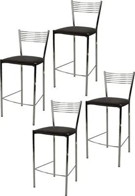 Produktbild von t m c s Tommychairs - 4er Set moderne Barhocker ELEGANCE für Küche und Esszimmer, robustes Gestell aus verchromtem Stahl, gepolsterte Sitzfläche mit Kunstleder in der Farbe Mokka bezogen