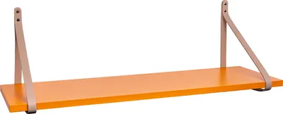 Zdjęcie produktu dla ABRATO® Pólka scienna Pomaranczowa 120x25x1,8 cm Pólka plywajaca ze skórzanymi paskami Wiszaca Bezowa