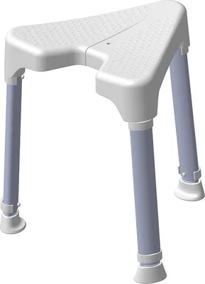 A white and light blue shower stool on a white background.