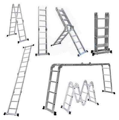 Produktbild von Aluminium-Teleskopleiter, tragbar, vielseitig einsetzbar, ausziehbar, zusammenklappbar, für Innen- und Außenbereich