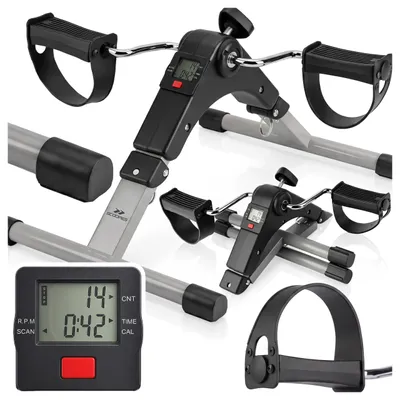 Produktbild von Scoopes Fitnesstrainer Beintrainer Armtrainer Pedaltrainer mit LCD, Arm- und Beintrainer, mechanischer Widerstand, stufenlose Einstellung, klappbar, bis 100 kg