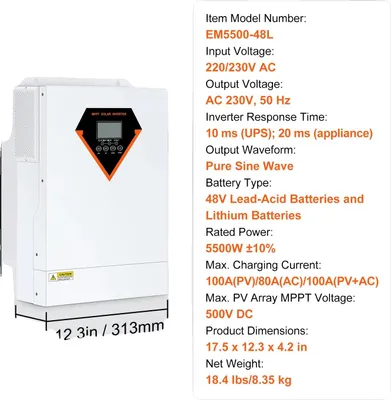 Produktbild von Hybrid-Solarwechselrichter, 5500W Nennleistung, integrierter MPPT-Laderegler, 5500W
