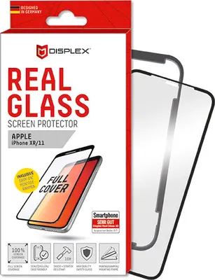 A product box for a screen protector, with a depiction of the screen protector and a smartphone.
