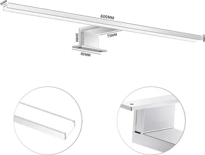 Produktbild von LED Badlampe, 600mm Spiegelleuchte, Kaltweiß, IP44, Montage ohne Bohren, Spiegel, Schrank