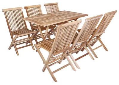 Image de Ensemble de mobilier de jardin vidaXL, 7 pièces, en bois massif teck naturel