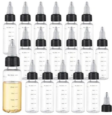 Transparente Kunststoff-Quetschflaschen 30 ml 18 Stück mit schwarzem Verschluss