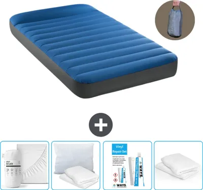 Produktbild von Intex Luftbett - 1 Person - 99 x 191 x 22 cm - Blau - Inklusive Pumpe - Spannbettuch - Küssen - Reperaturset en Kissenschutz