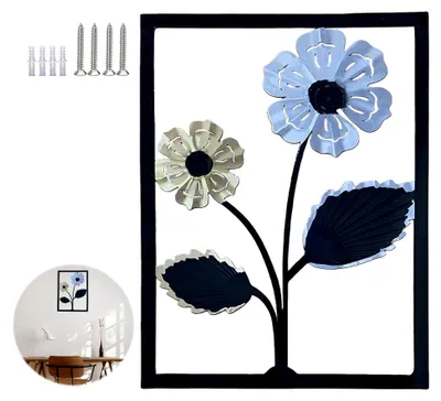 Produktbild von Metall Wanddeko Blume, Moderne Wanddekoration für Wohnzimmer, Schlafzimmer, Küche und Flur, 40x30cm