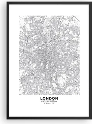 Produktbild von Gerahmtes Poster - Schwarzer Rahmen - Stadt Karte London - 50x70 cm - Wand Bild - Wanddeko - Wandbilder - Kunstposter - Wandposter - Bilderrahmen - Bilder - Kunstdruck - P2BPA50x70-4680