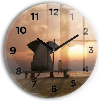 Produktbild von Wallfluent Wanduhr – Stilles Quarzuhrwerk - Uhr Dekoration Wohnzimmer Schlafzimmer Küche - Zifferblatt - schwarze Zeiger - 30 cm - Tiere und Sonnenuntergang