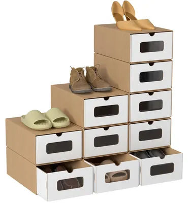 Produktbild von Clanmacy 20x Schuhboxen mit Sichtfenster Schuhaufbewahrung Aufbewahrungsbox Stapelbar Storage Box Schuhbox Schuhkarton Schuhschachtel Allzweckbox Braun/Weiß