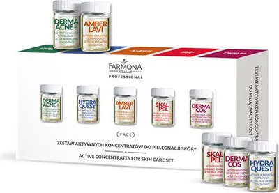 Image de FARMONA Coffret de concentrés actifs pour les soins de la peau (DERMA ACNE + * 2, HYDRA QUEST * 2, AMBER LAVI * 2, SKALPEL * 2, DERMACOS * 2) 10 x 5 ml