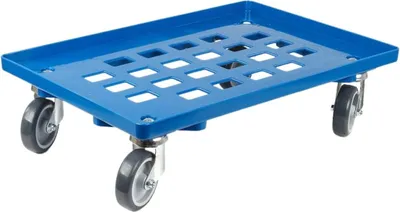 Produktbild von Transportroller für Euroboxen 60x40cm mit Gummiräder blau | Gitter/Rasterdeck | 2 Lenkrollen & 2 Bremsrollen | Traglast 300kg | Kistenroller Logistikroller Rollwagen Profi-Fahrgestell