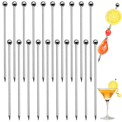 Cocktailspieße aus Edelstahl, 20 Stück, wiederverwendbar