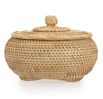 Image de Panier de rangement en rotin tressé à la main, avec couvercle