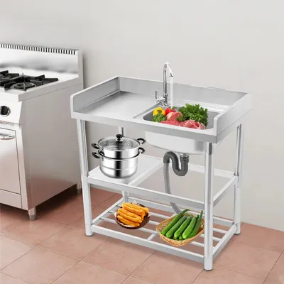 Imagen del producto de Fregadero de acero inoxidable - Fregaderos - Fregadero de cocina - Un seno - Fregadero independiente - 90x50x80 cm