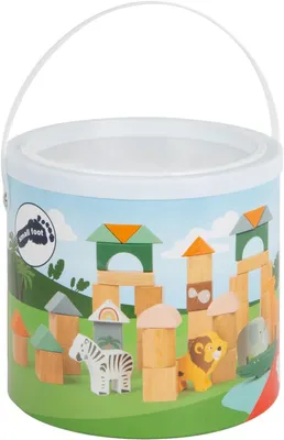 Produktbild von Holzbausteine Safari – Spielzeugset mit Tiermotiven in einer Aufbewahrungsbox – Für Kinder ab 12 Monaten