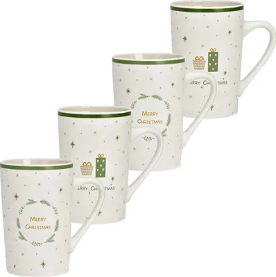 Image de Grandes tasses de Noël avec slogan Set de 4 tasses en porcelaine 8 cm, 385 ml