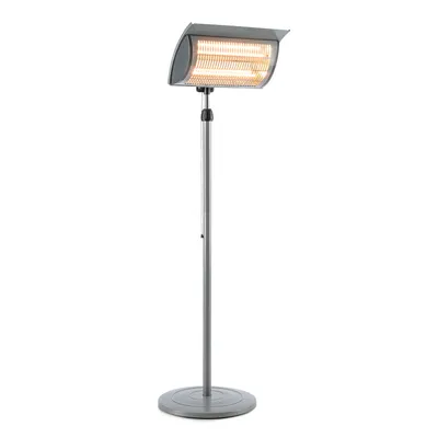 Produktbild von blumfeldt Heat Guard Focus Standheizstrahler - Stand Heizstrahler mit 1000 / 2000 W Leistung, höhenverstellbarer Infrarotstrahler mit Easy Control, Halogen, Außengebrauch, Aluminiumgehäuse, Hellgrau