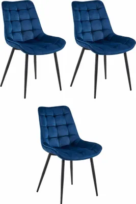 Productafbeelding van Chaise - Leobert - Bera - Fluwelen bekleding, marineblauw/Zwarte poten - 54 x 60 x 88 cm - Set van 3