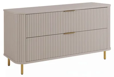 Obrázok produktu pre Voľne stojaca kúpeľňová skrinka s zásuvkami a kovovými nožičkami, farba kašmír, úchytky zlaté, nožičky zlaté, rozmer 120 x 41,5 x 66,7 cm
