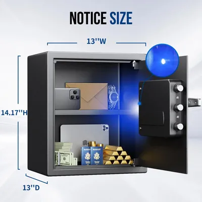 Immagine prodotto di Cassaforte ignifuga - Cassaforte biometrica da 1,2 piedi cubi - Serratura a impronta digitale - Tastierino digitale - Cassaforte da incasso a muro - Colore nero