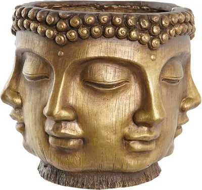 Image de Pot de fleurs DKD Home Decor or bois magnésium rond Bouddha oriental 34 x 34 x 30 cm 30 x 34 x 30 cm