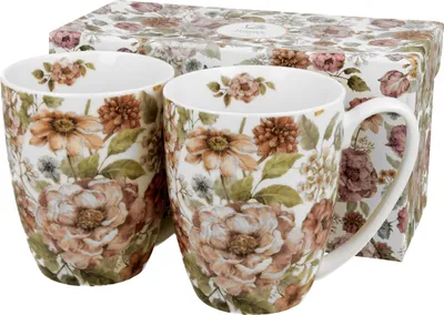 Produktbild von Duo Kaffeebecher 2er set Pastel Flowers aus Porzellan, Becher, teetasse, Kaffeetasse mit henkel 360 ml