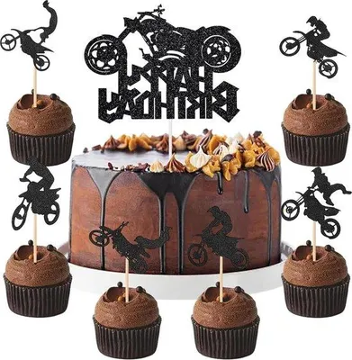 Immagine prodotto di Decorazioni per compleanno a tema moto: 25 decorazioni per cupcake a tema sportivo