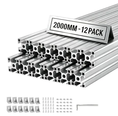 Obrázok produktu pre VEVOR 3030, hliníkový profil, 12 kusov, 2 m, eloxované hliníkové profily s T-drážkou, podľa európskych noriem, vysoko pevný extrudovaný profil, hliníková koľajnica pre diely 3D tlačiarní, pracovné stoly CNC, DIY projekty a montáž, strieborná farba