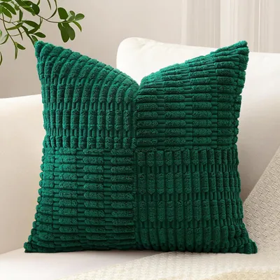 Productafbeelding van Kussensloop, corduroy, kruisstreepmotief, donkergroen, 60x60 cm, 1 stuk